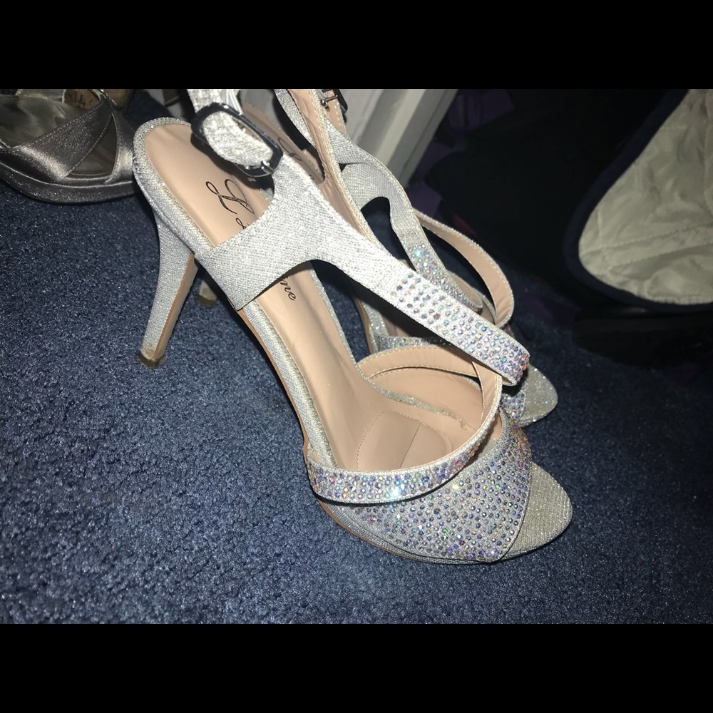 silver sparkly heels